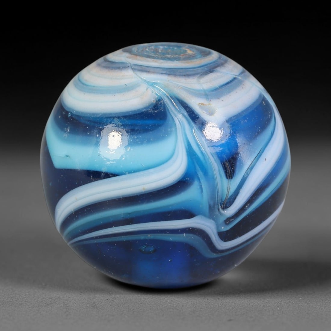 Swirled Blue Blown Glass Bead - Handmade Vintage Spherical Ornament, 16AE (1 of 1)