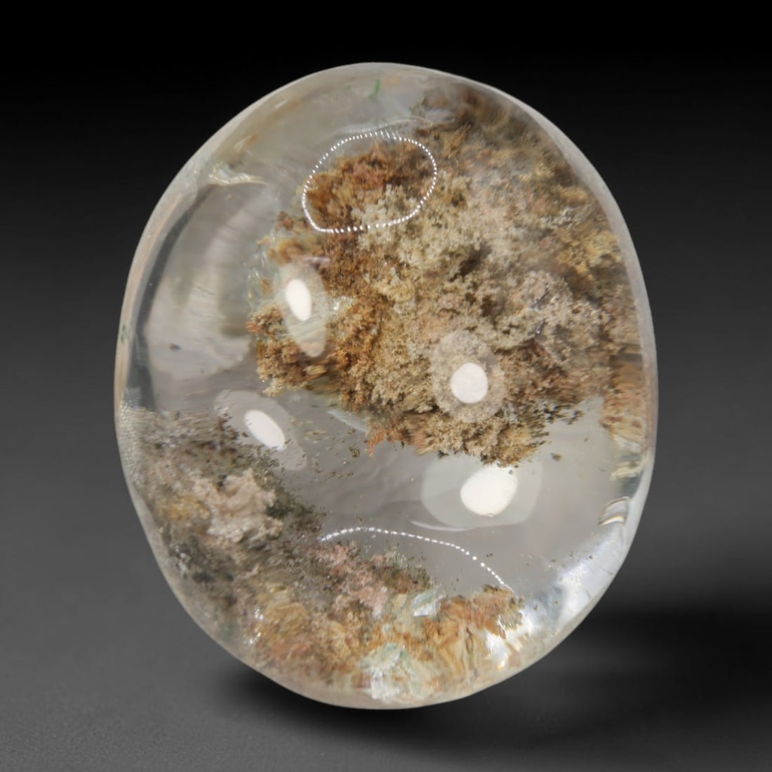 53ct Natural Brazilian Phantom Quartz Oval Cabochon Loose Gemstone, 18BM: This smoothly polished cabochon of natural phantom quartz preserves delicate layered phantom crystal formations enclosed inside transparent quartz host. The domed polished surface offers unobstructed 
