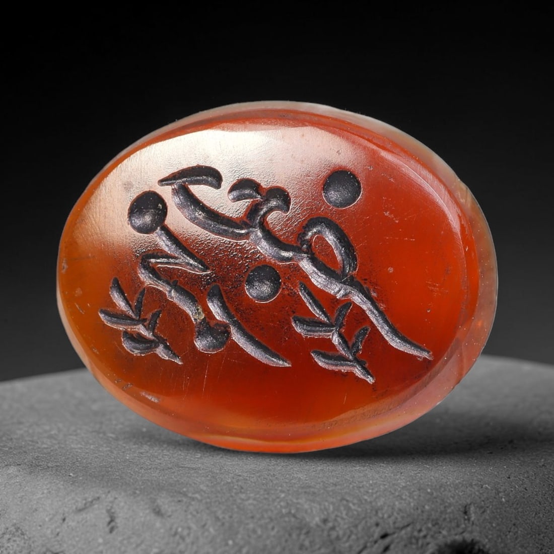 Vintage Mid-Century Carnelian Agate Islamic Calligraphic Intaglio Seal Cabochon Talisman, 63BW: This vintage mid-century natural carnelian agate intaglio seal cabochon draws inspiration from historic Islamic lapidary traditions, crafted as a wearable talisman and seal blank for jewelry setting. 