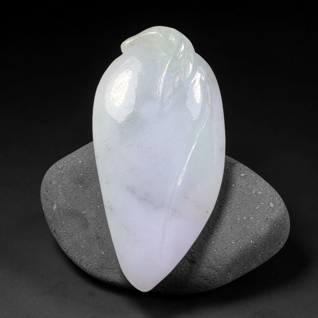 Natural Burmese Type A Jadeite Jade Hand Carved Pendant, 2BS: Artisan hand-carved untreated Burmese Type A jadeite jade pendant measuring 33x16 mm. Carefully sculpted with detailed relief craftsmanship and finished with a smooth glossy polish. Authentic Type A j