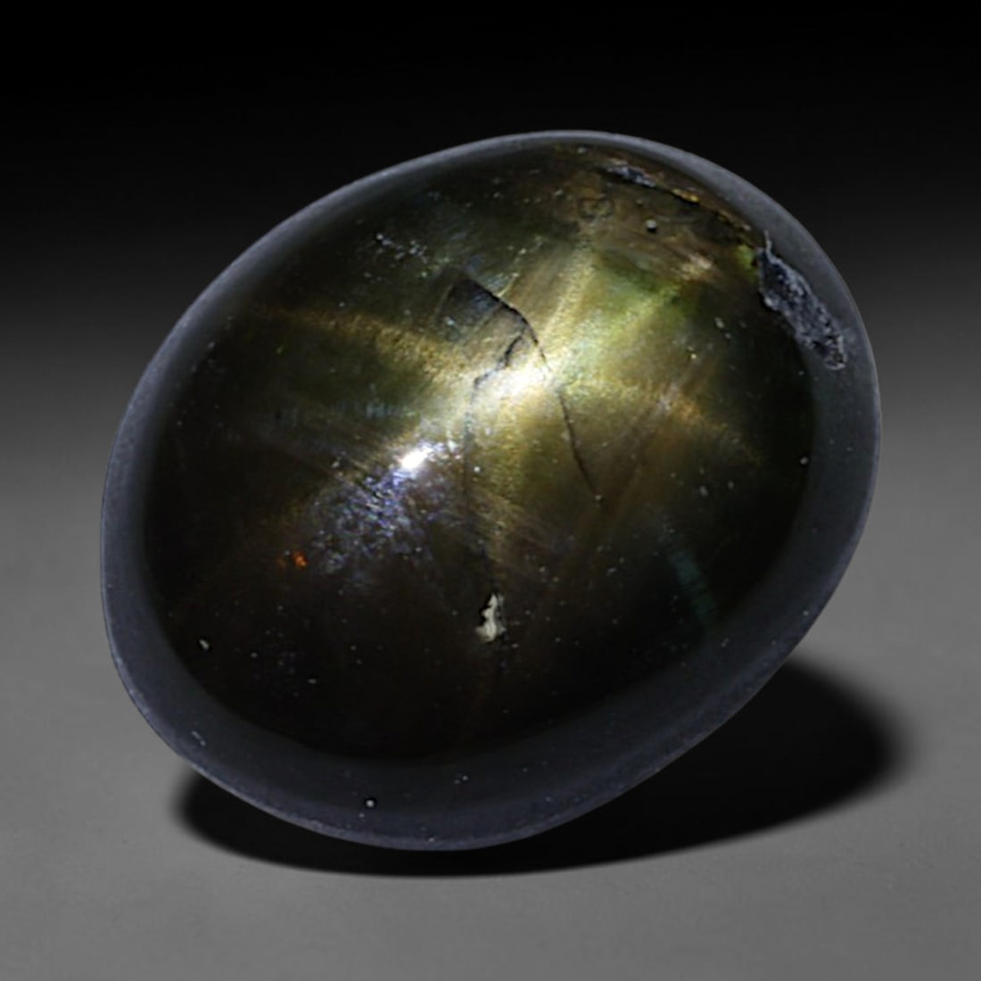 3.79ct Natural Siamese 6-Ray Black Star Sapphire Loose Gemstone, 30BD: This polished star sapphire originates from classic Siamese mining deposits, featuring a deep dark crystalline base with fine native mineral traces trapped within its structure, sized at calibrated 8.