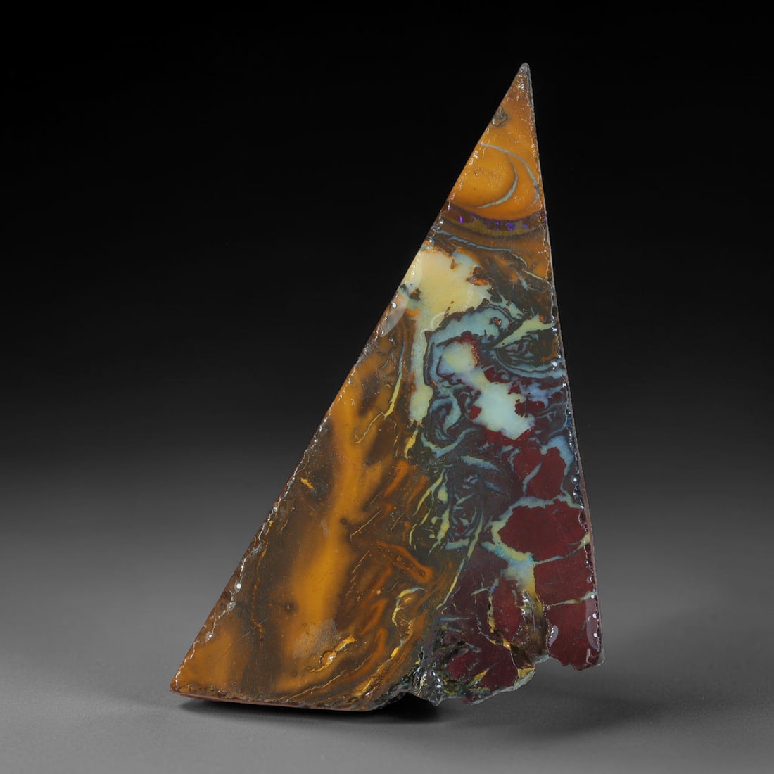 49.62ct Natural Australian Queensland Boulder Opal Sliced Slab Cutting Rough, 83AX: Natural sliced slab rough of Queensland boulder opal cutting grade, featuring rich color ironstone matrix with patterns. The face clearly reveals extensive opal veining and pocket formations running t