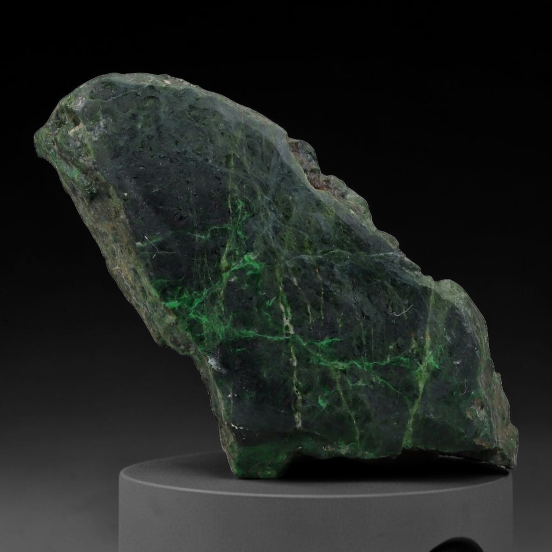 127ct Natural Type A Burmese Jadeite Jade Sliced Rough, 29AZ: This specimen is a sliced rough block of natural Type A Burmese jadeite jade. The interior displays natural colour zoning with visible mineral veining and crystalline patterns typical of unprocessed j