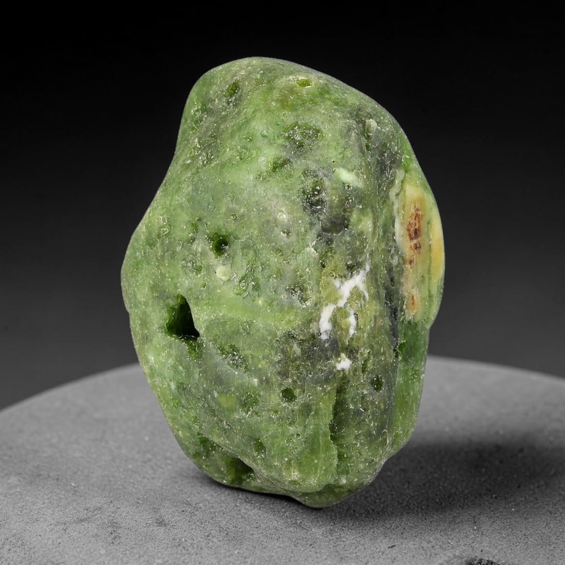 143ct Natural Russian Siberian Deep Forest Green Chrome Diopside Rough, 97AH: This substantial uncut chrome diopside rough features rich saturated forest green color boosted by natural chromium deposits, creating vivid emerald-hued translucency across its textured raw surface, 