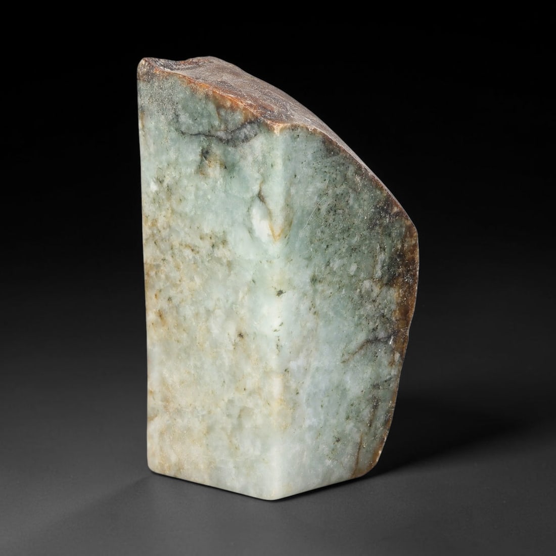 637g Natural Burmese Type A Jadeite Jade Polished Rough Block, 11EZ: This natural Burmese Type A jadeite jade rough block with partial polished surfaces revealing internal mineral characteristics. Dimensions measure 15x5cm, sourced from Myanmar, this specimen is ideal 