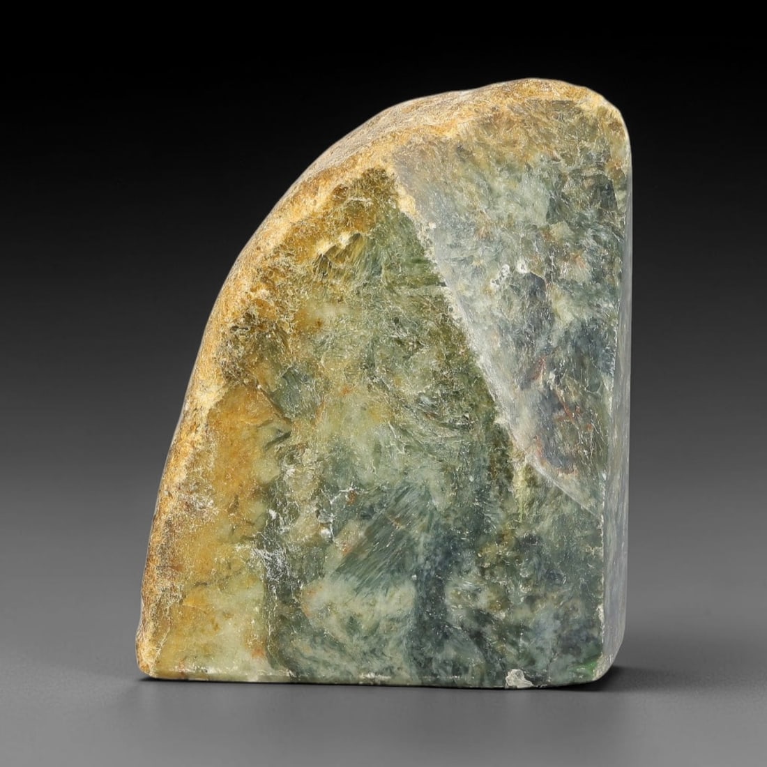 354g Natural Burmese Type A Jadeite Jade Polished Rough Block, 28EZ: This natural Burmese Type A jadeite jade rough block with partial polished surfaces revealing internal mineral characteristics. Dimensions measure 8x6cm, sourced from Myanmar, this specimen is ideal f