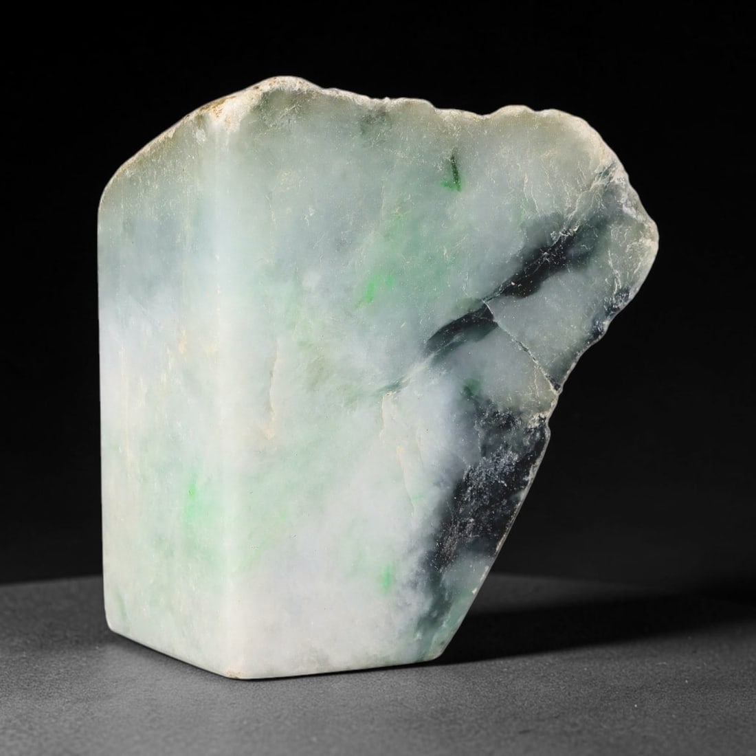 248g Natural Burmese Type A Jadeite Jade Polished Rough Block, 17EZ: This natural Burmese Type A jadeite jade rough block with partial polished surfaces revealing internal mineral characteristics. Dimensions measure 7.5x6cm, sourced from Myanmar, this specimen is ideal