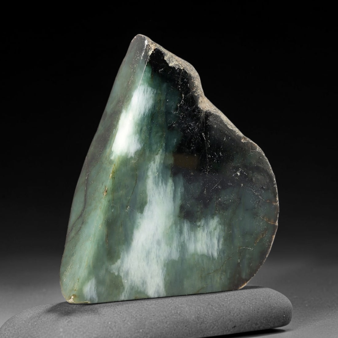 475g Natural Burmese Type A Jadeite Jade Polished Rough Block, 16EZ: This natural Burmese Type A jadeite jade rough block with partial polished surfaces revealing internal mineral characteristics. Dimensions measure 11x8cm, sourced from Myanmar, this specimen is ideal 