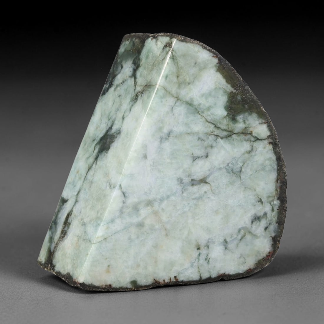 521g Natural Burmese Type A Jadeite Jade Polished Rough Block, 12EZ: This natural Burmese Type A jadeite jade rough block with partial polished surfaces revealing internal mineral characteristics. Dimensions measure 9.5x7cm, sourced from Myanmar, this specimen is ideal