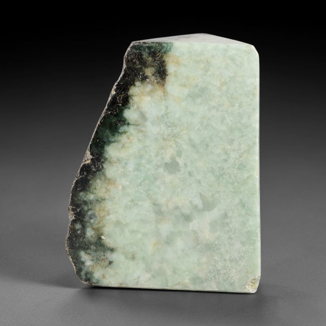 368g Natural Burmese Type A Jadeite Jade Polished Rough Block, 26EZ: This natural Burmese Type A jadeite jade rough block with partial polished surfaces revealing internal mineral characteristics. Dimensions measure 9x7cm, sourced from Myanmar, this specimen is ideal f