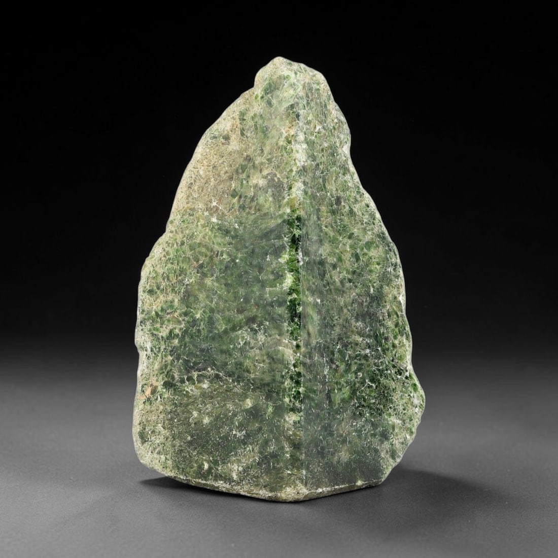 564g Natural Burmese Type A Jadeite Jade Polished Rough Block, 1EZ: This natural Burmese Type A jadeite jade rough block with partial polished surfaces revealing internal mineral characteristics. Dimensions measure 12x7cm, sourced from Myanmar, this specimen is ideal 