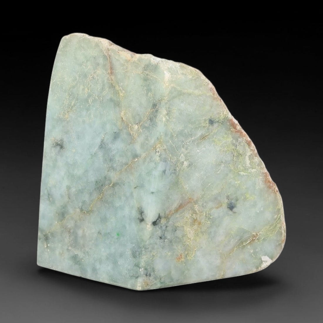 297g Natural Burmese Type A Jadeite Jade Polished Rough Block, 5EZ: This natural Burmese Type A jadeite jade rough block with partial polished surfaces revealing internal mineral characteristics. Dimensions measure 6.5x5cm, sourced from Myanmar, this specimen is ideal
