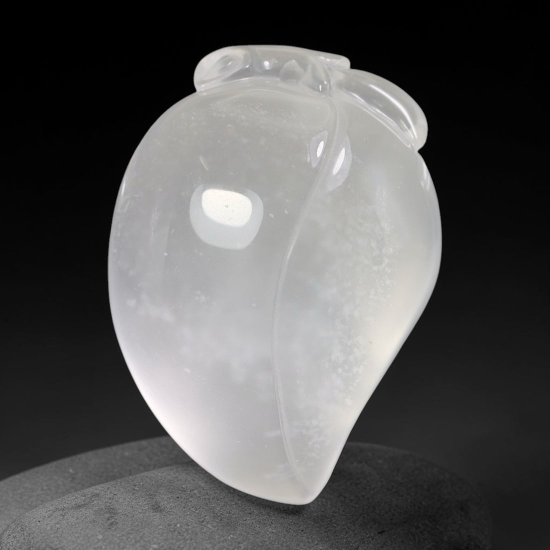 Natural Burmese Quartzite Hand Carved Pendant, 19BP: Artisan hand-carved natural Burmese quartzite pendant measuring 40x30 mm. Expertly shaped and polished by master craftsmen, showcasing excellent natural crystalline clarity with subtle native mineral 