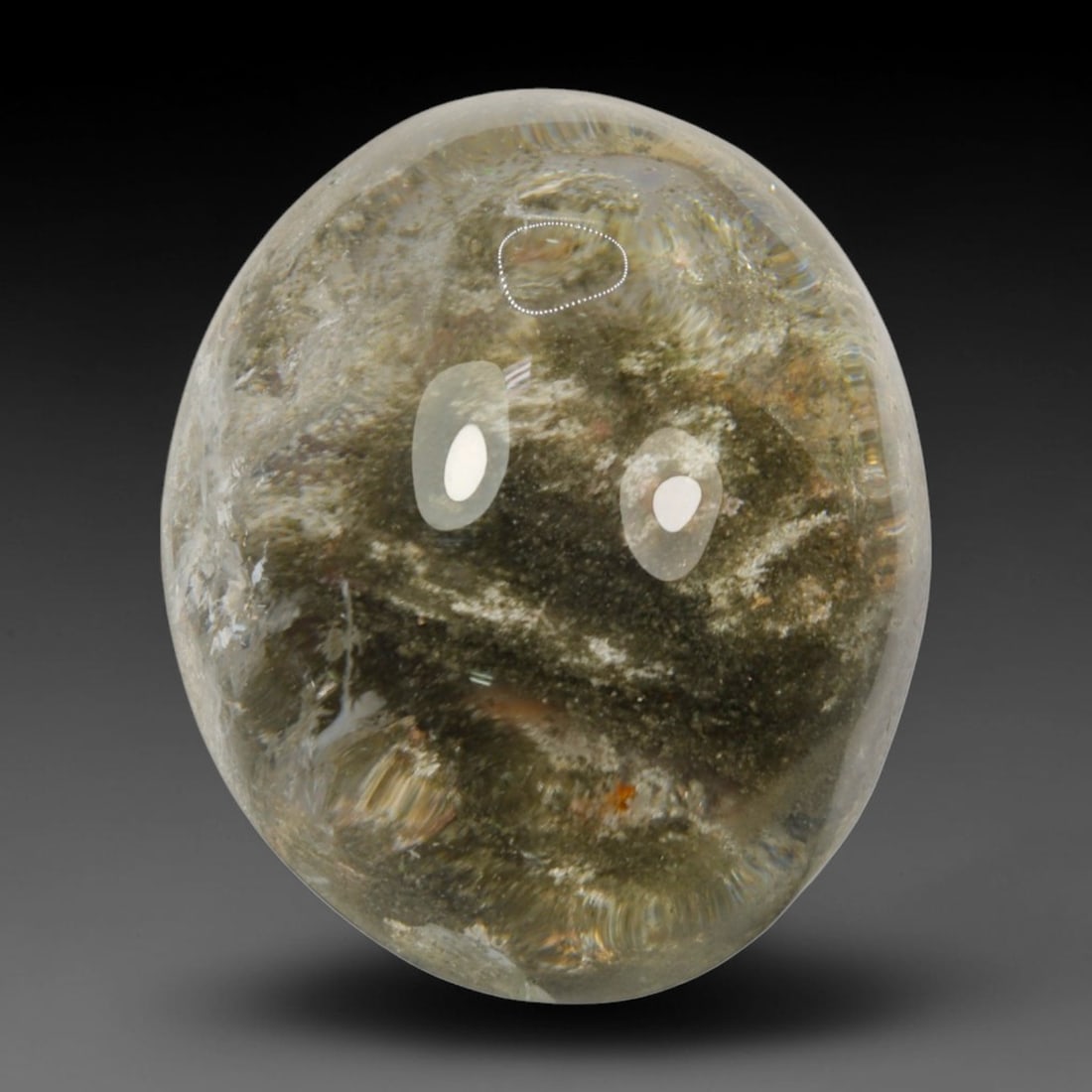 25ct Natural Brazilian Phantom Quartz Oval Cabochon Loose Gemstone, 99BL: This smoothly polished cabochon of natural phantom quartz preserves delicate layered phantom crystal formations enclosed inside transparent quartz host. The domed polished surface offers unobstructed 
