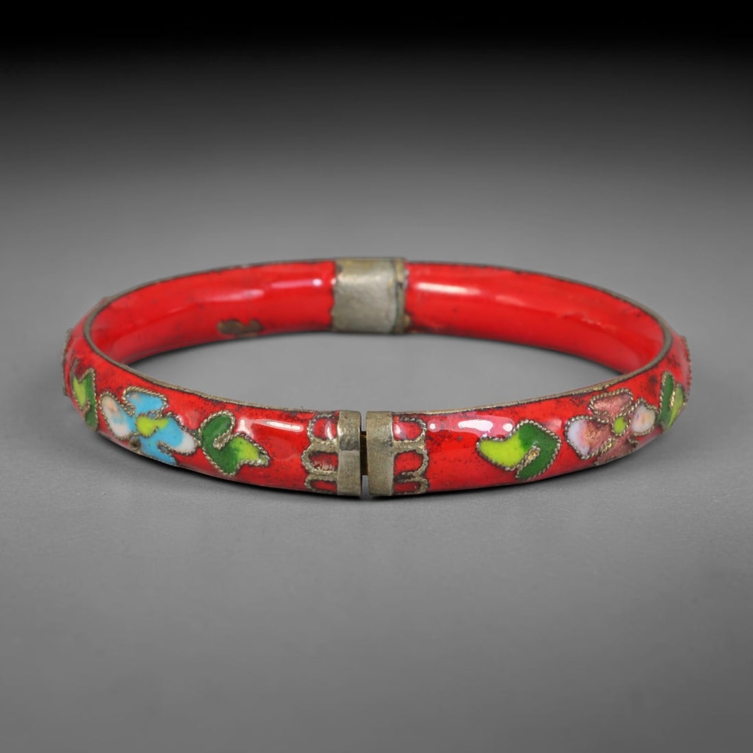 Vintage Chinese Cloisonne Bangle - Red Floral Enamel Bracelet, 72FD (1 of 1)