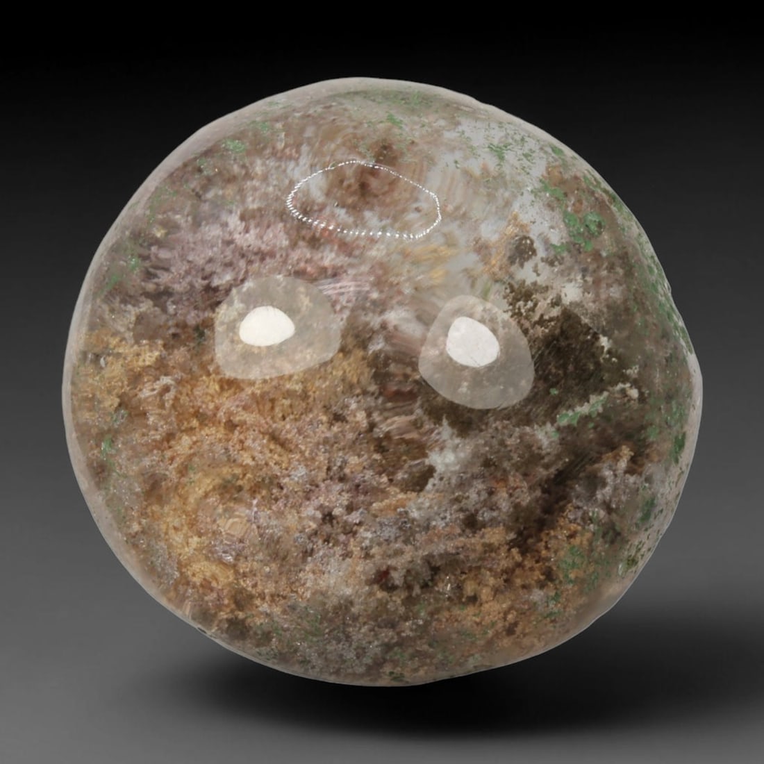 30ct Natural Brazilian Phantom Quartz Oval Cabochon Loose Gemstone, 1BM: This smoothly polished cabochon of natural phantom quartz preserves delicate layered phantom crystal formations enclosed inside transparent quartz host. The domed polished surface offers unobstructed 