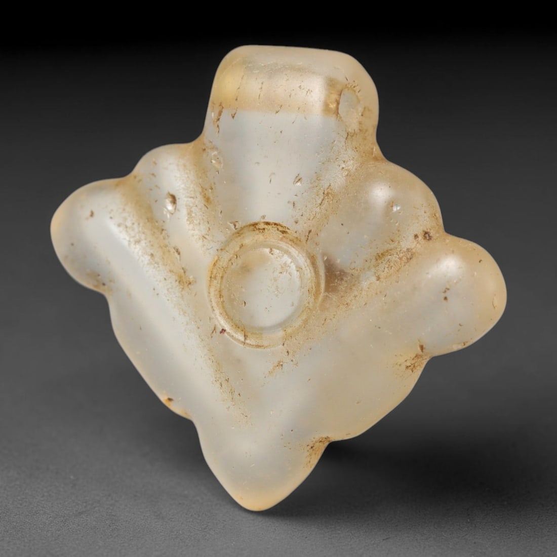 Ancient Medieval Coptic Christian Egyptian Culture Rock Crystal Amulet (300-1000 CE), 94FY: This antique rock crystal amulet originates from Coptic Christian Egyptian Culture, a region with a long-standing tradition of crafting translucent hardstone talismans for devotional and funerary use.