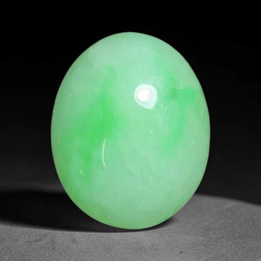 3.97ct Natural Burmese Type A Apple Green Jadeite Jade Cabochon Loose Gemstone, 85BT: This single loose natural Burmese Type A jadeite jade cabochon with exact dimensions of 11.5x9.3x4.4mm. It is completely untreated, free of artificial dye, bleaching, or resin filling, preserving the 