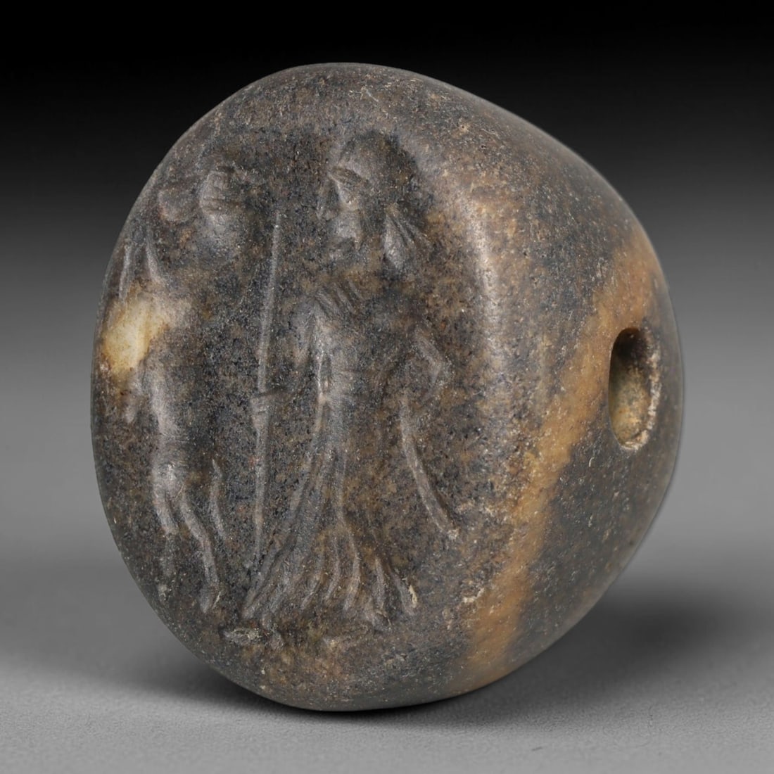 Ancient Sasanian Persian Conoid Stamp Seal (224-651 CE), 63EC: This antique conoid stamp seal originates from the Sasanian Persian Empire, renowned for finely carved stone stamp seals used to mark documents, property and ritual artefacts across late antique Persi