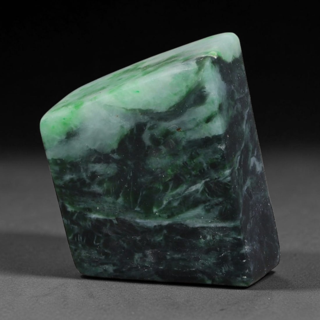 188ct Natural Type A Burmese Jadeite Jade Sliced Rough, 42FD: This specimen is a sliced rough block of natural Type A Burmese jadeite jade. The interior displays natural colour zoning with visible mineral veining and crystalline patterns typical of unprocessed j