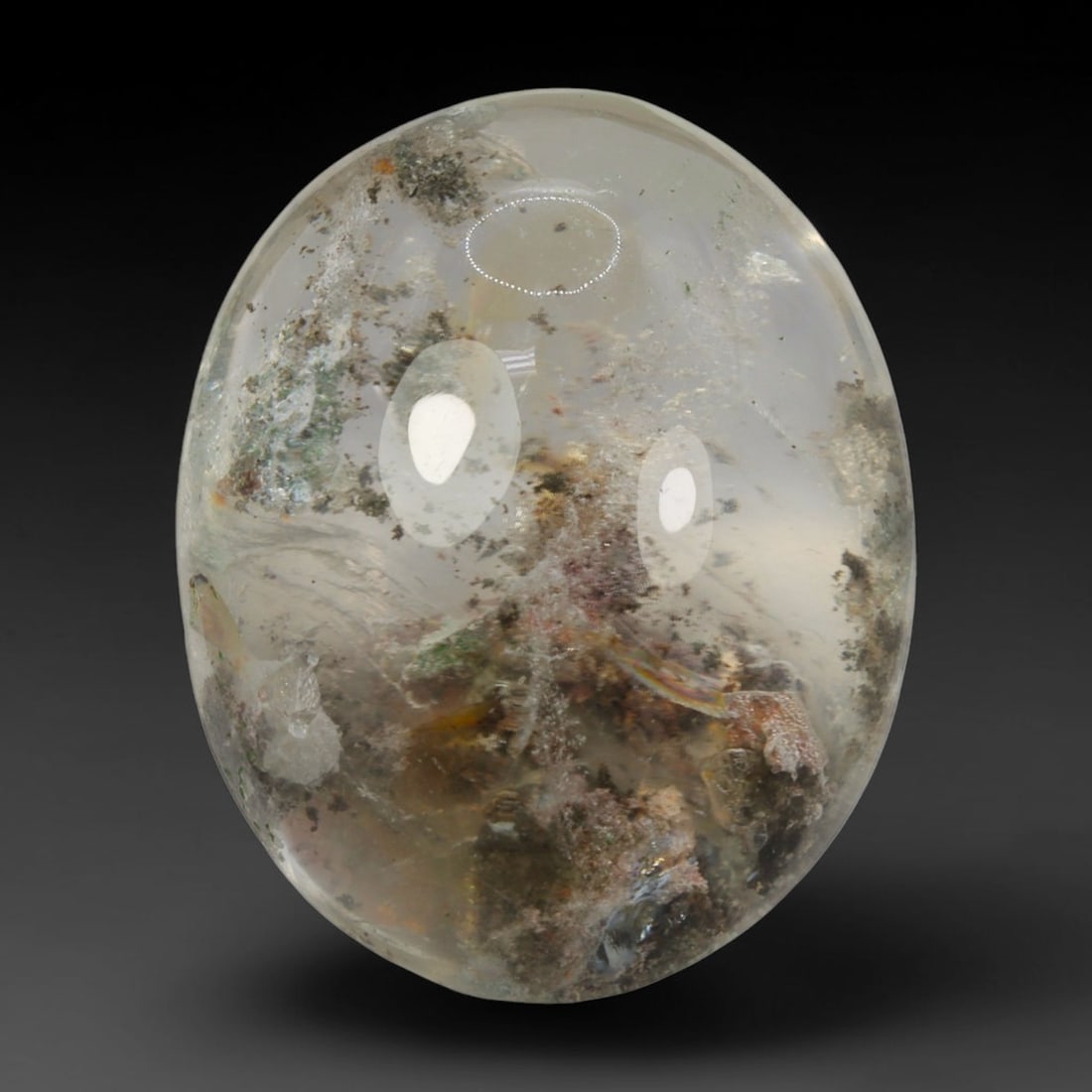 33ct Natural Brazilian Phantom Quartz Oval Cabochon Loose Gemstone, 87BL: This smoothly polished cabochon of natural phantom quartz preserves delicate layered phantom crystal formations enclosed inside transparent quartz host. The domed polished surface offers unobstructed 