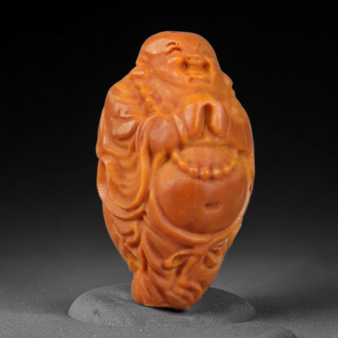 A Chinese Carved Natural Olive Nut Drilled Art Bead, 17BZ: Traditional craft bead carved from solid natural olive nut core, representing a classic miniature Chinese micro-carving folk art piece with a pre-drilled suspension bore integrated for easy threading 