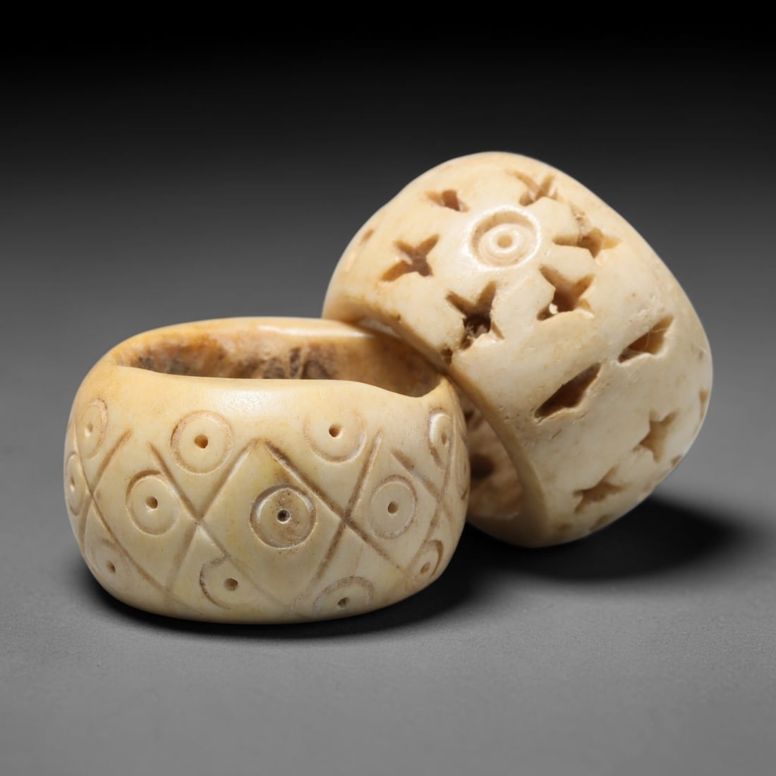 Antique Sino-Siberian Steppe Nomadic Craft Stag Antler Carved Bead Pair (Post 1850s), 46FV (1 of 1)
