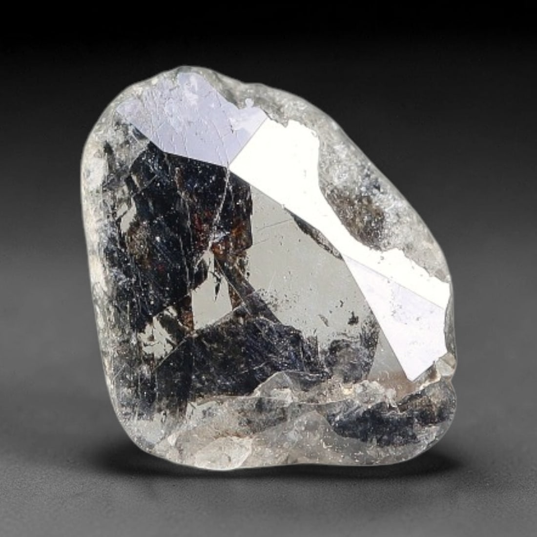 0.29ct Natural Fancy Diamond Slice, Hand Rose Cut with Pictorial Inclusions Loose Gemstone, 57BG: This unique natural diamond slice features a delicate hand-executed rose cut surface, showcasing captivating pictorial mineral inclusions trapped within the diamond matrix. Measuring 6.8x5.4x0.7mm, th