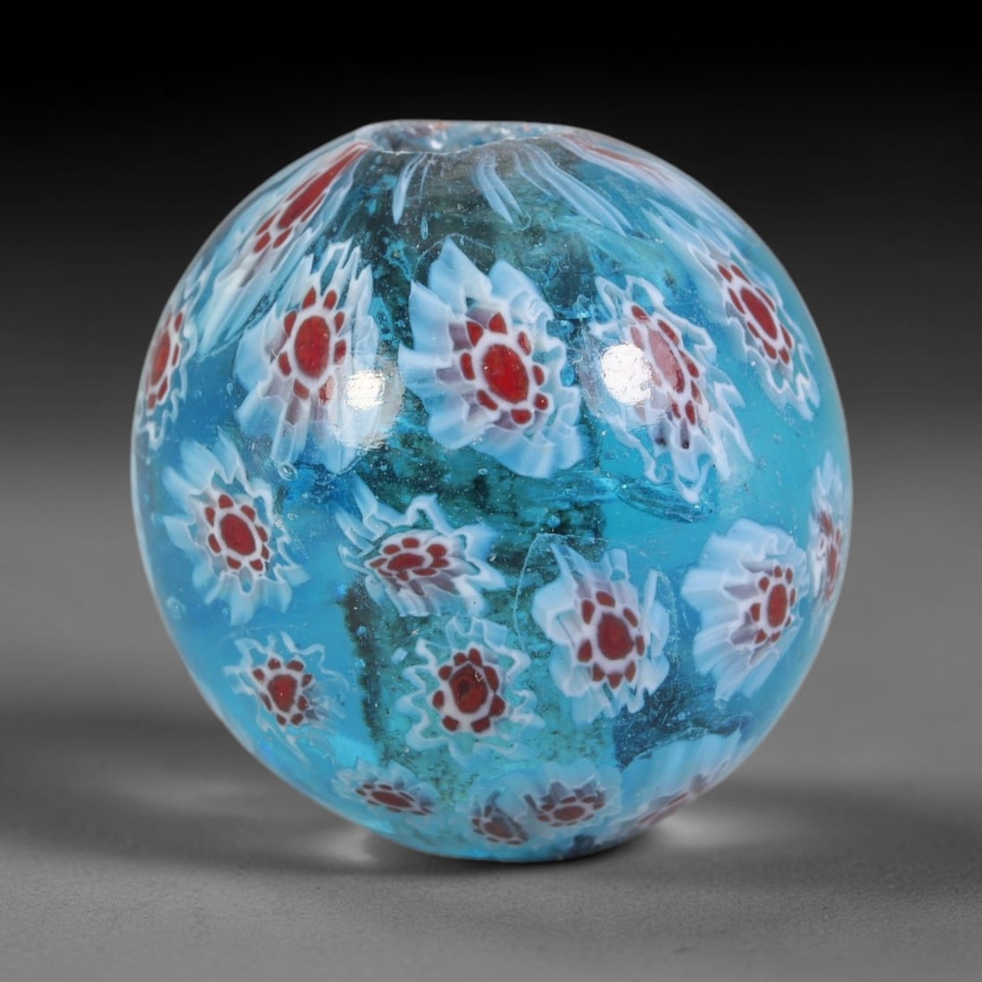 Turquoise Millefiori Blown Glass Bead - Handmade Vintage Spherical Ornament, 15AE (1 of 1)