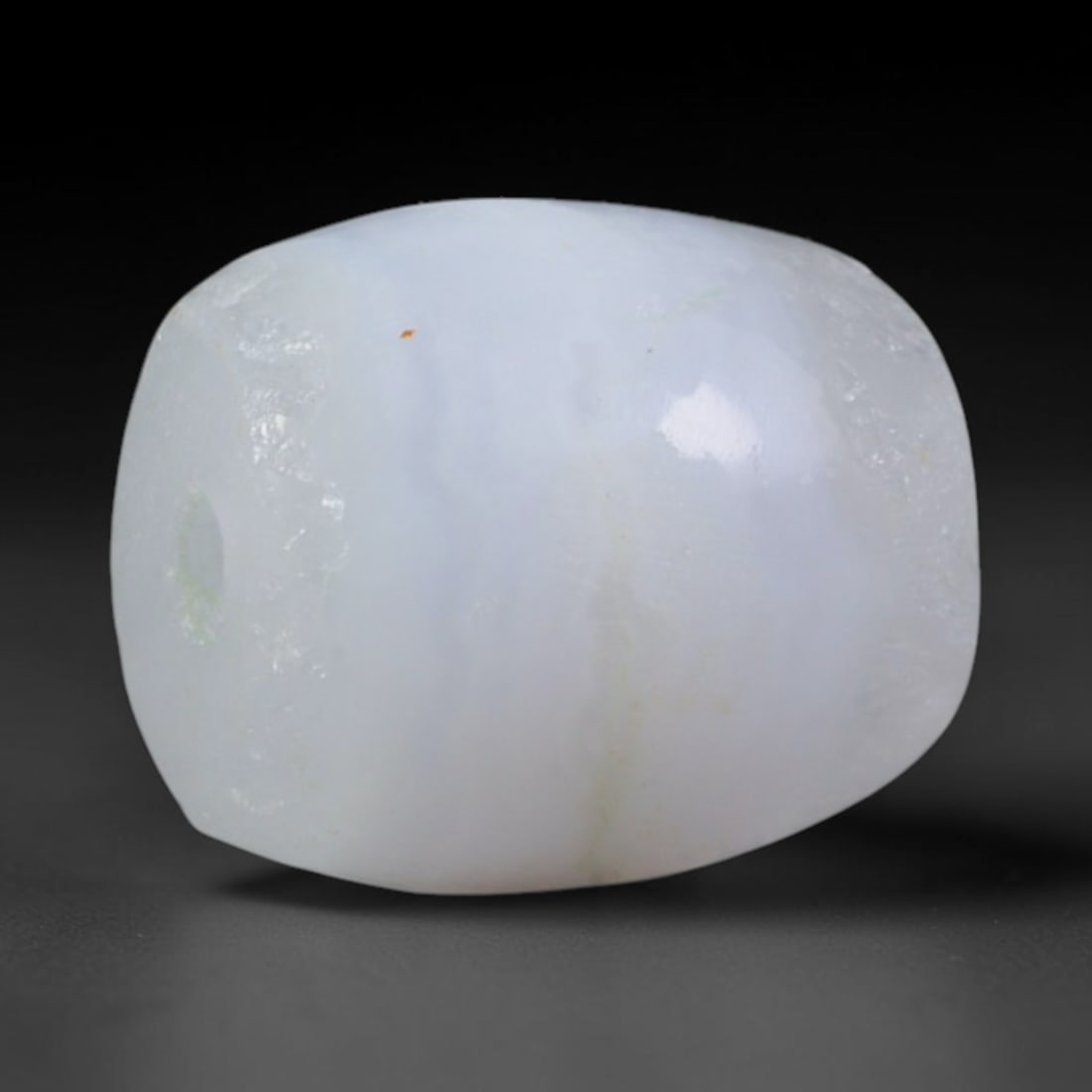 Ancient Mughal Indian Banded Agate Barrel Bead (1526-1857 CE), 7AD: This antique banded agate barrel bead originates from Mughal Indian lapidary traditions, renowned for masterful chalcedony carving serving royal court adornment, personal talismans and Indian Ocean ma