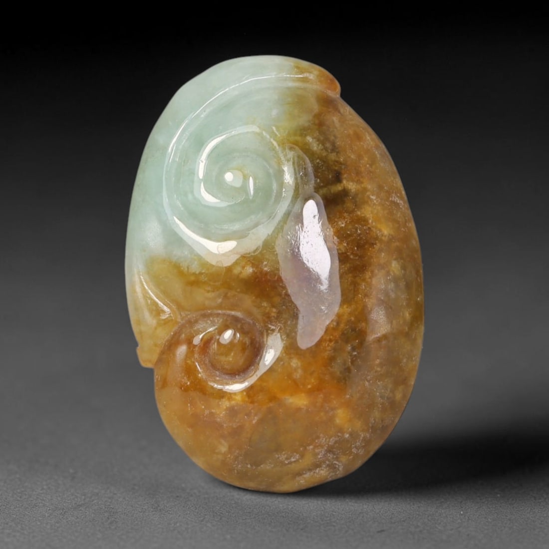 Natural Burmese Type A Jadeite Jade Hand Carved Pendant, 9BQ: Artisan hand-carved untreated Burmese Type A jadeite jade pendant measuring 26x17 mm. Carefully sculpted with detailed relief craftsmanship and finished with a smooth glossy polish. Authentic Type A j