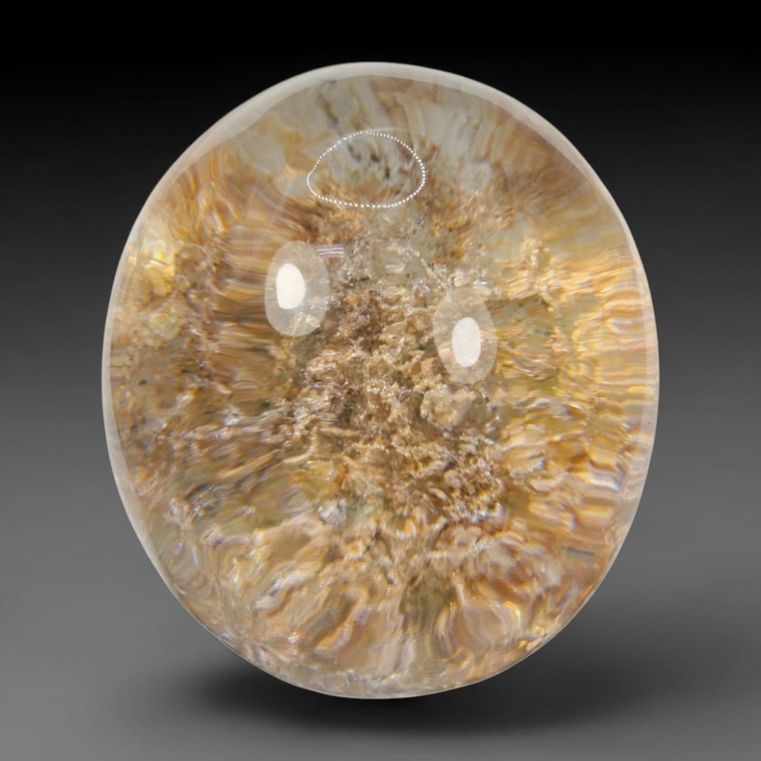 40ct Natural Brazilian Phantom Quartz Oval Cabochon Loose Gemstone, 98BL: This smoothly polished cabochon of natural phantom quartz preserves delicate layered phantom crystal formations enclosed inside transparent quartz host. The domed polished surface offers unobstructed 