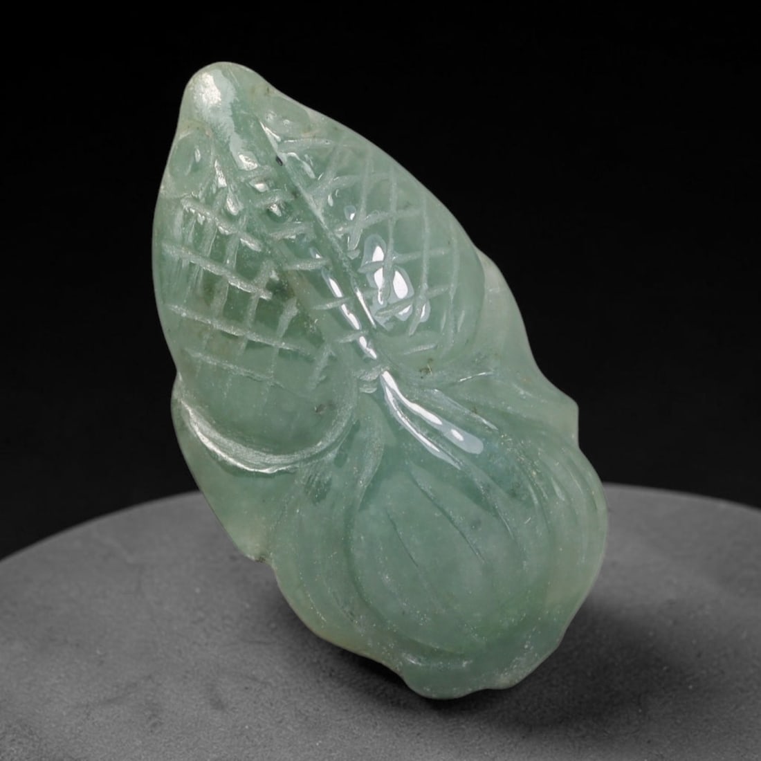 Natural Burmese Type A Jadeite Jade Hand Carved Pendant, 29BQ: Artisan hand-carved untreated Burmese Type A jadeite jade pendant measuring 29x16 mm. Carefully sculpted with detailed relief craftsmanship and finished with a smooth glossy polish. Authentic Type A j