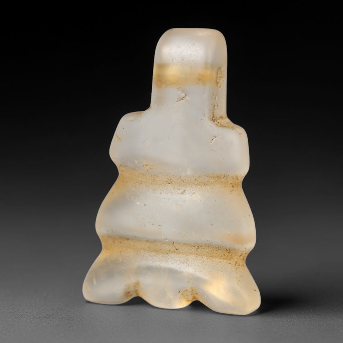 Ancient Medieval Coptic Christian Egyptian Culture Rock Crystal Amulet (300-1000 CE), 82FY: This antique rock crystal amulet originates from Coptic Christian Egyptian Culture, a region with a long-standing tradition of crafting translucent hardstone talismans for devotional and funerary use.