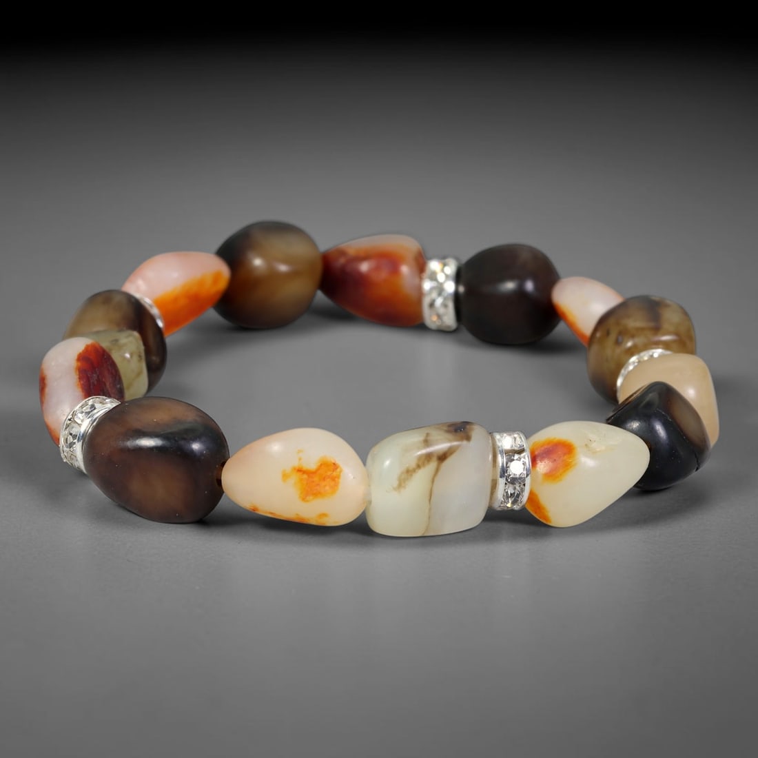 Natural Chinese Hetian Nephrite Jade Tumbled Beaded Bracelet, 34FJ (1 of 1)