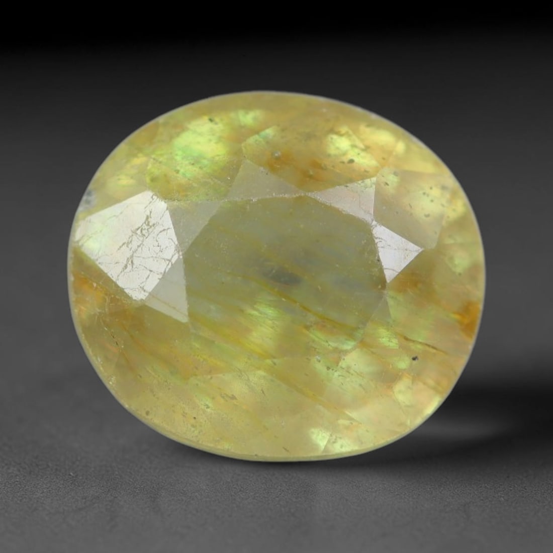 2.66 Carats Natural African Bright Lemon Yellow Sapphire Loose Gemstone, 26AG: This vivid lemon yellow sapphire radiates warm saturated golden hue with crisp faceted light dispersion, measured at 8.2x7.3x4.7mm, fine natural internal needle inclusions add authentic organic charac