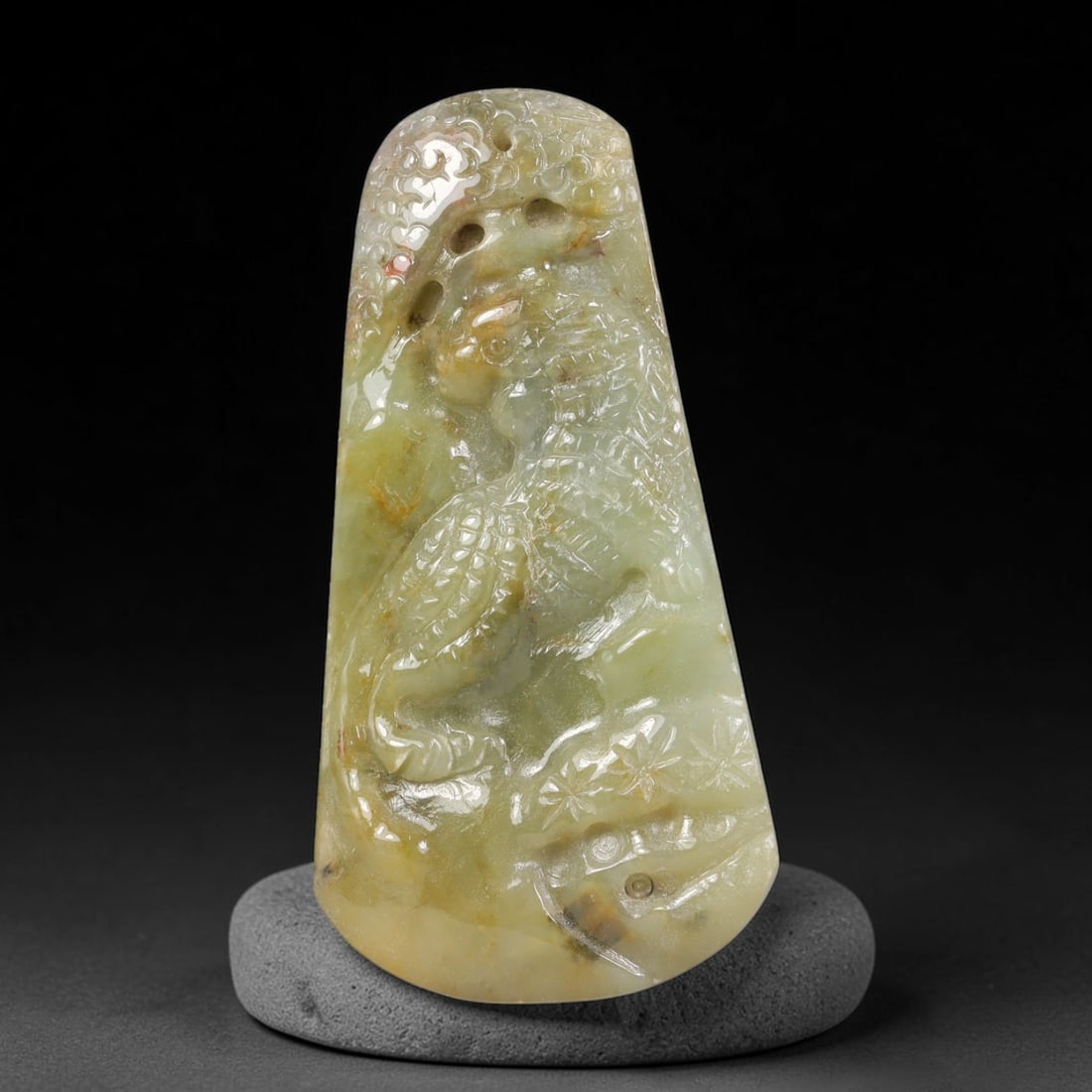 Natural Burmese Type A Jadeite Jade Hand Carved Pendant, 30BP: Artisan hand-carved untreated Burmese Type A jadeite jade pendant measuring 53x28 mm. Carefully sculpted with detailed relief craftsmanship and finished with a smooth glossy polish. Authentic Type A j