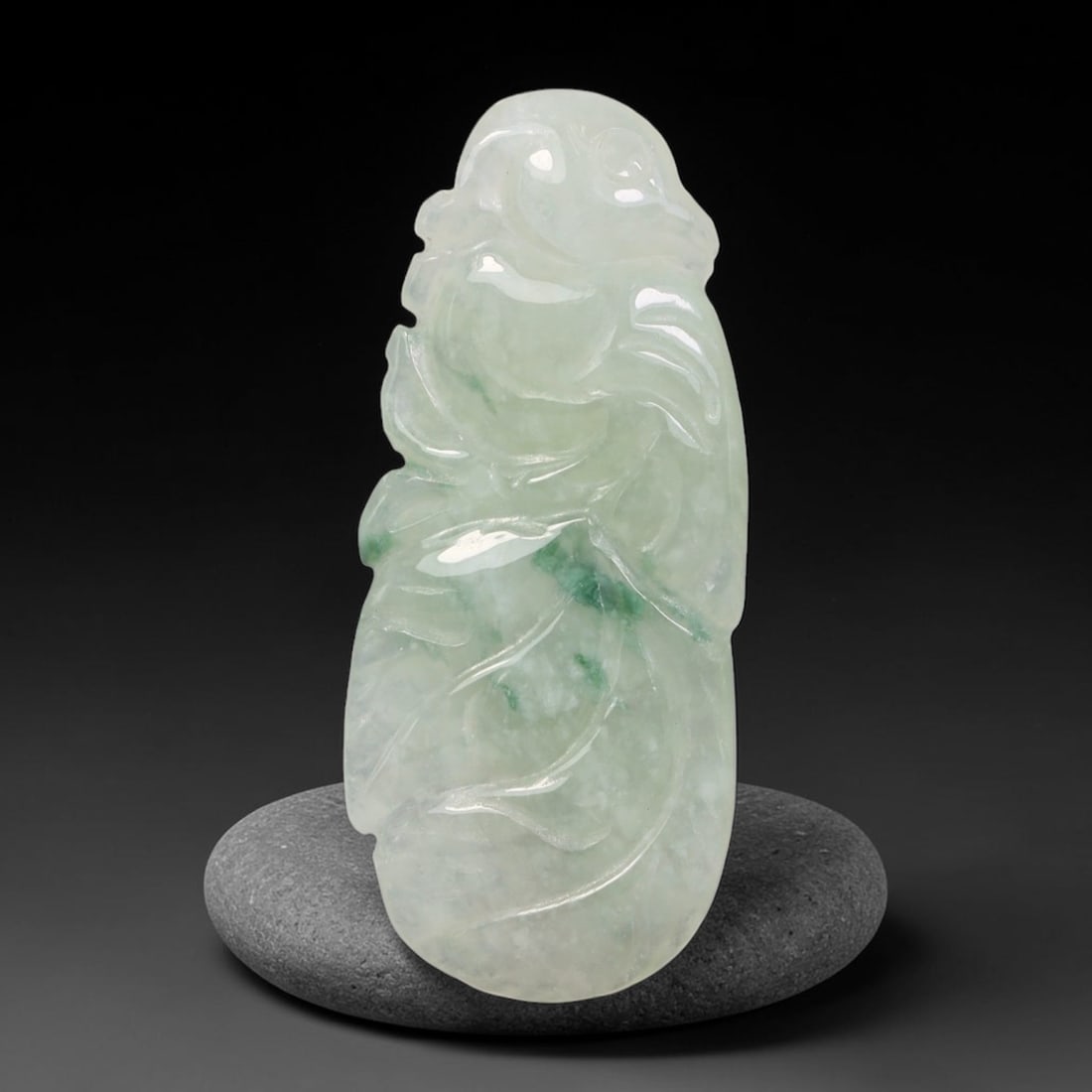 Natural Burmese Type A Jadeite Jade Hand Carved Pendant, 30BQ: Artisan hand-carved untreated Burmese Type A jadeite jade pendant measuring 30x13 mm. Carefully sculpted with detailed relief craftsmanship and finished with a smooth glossy polish. Authentic Type A j
