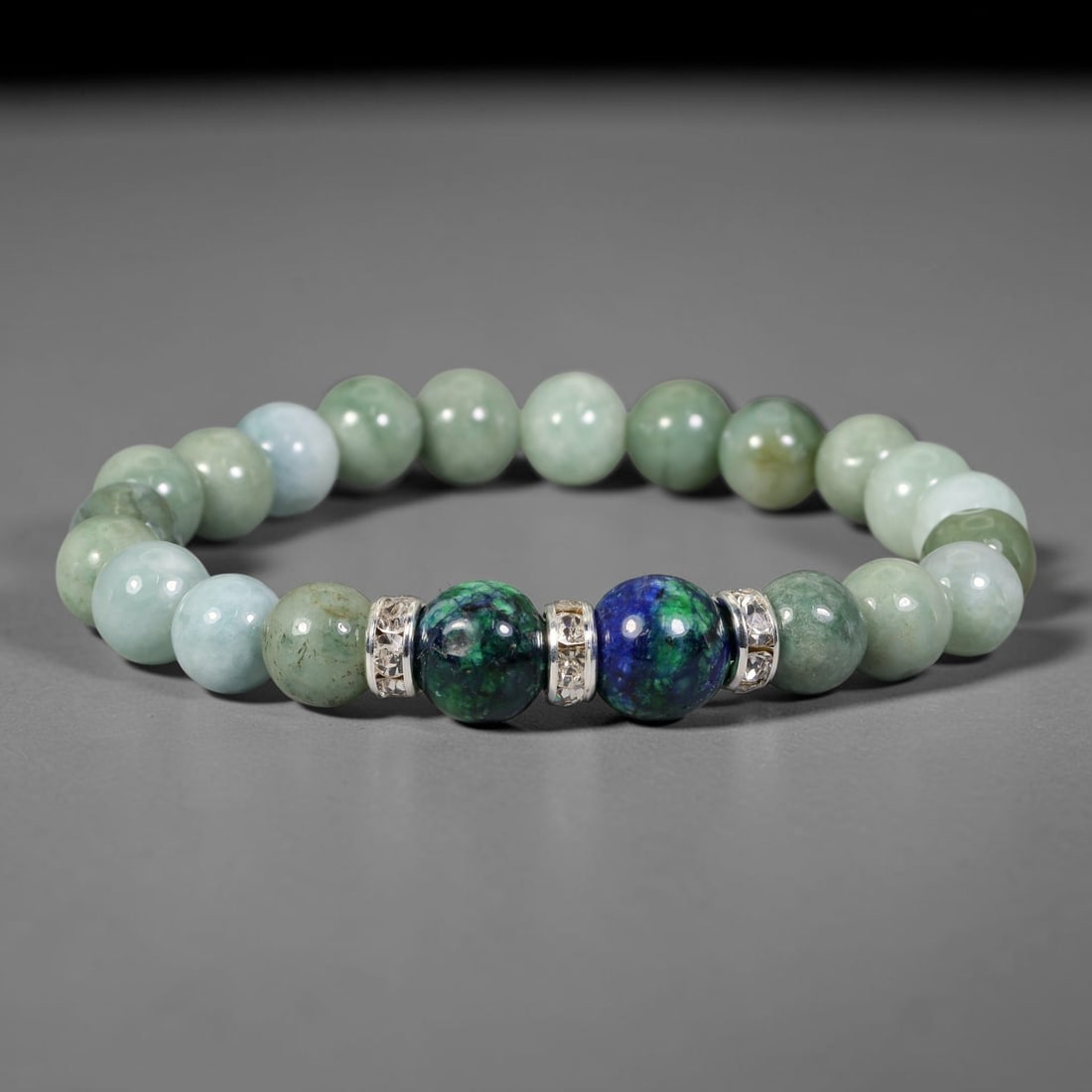 Natural Burmese Type A Jadeite Jade Chrysocolla Beaded Bracelet, 15FJ (1 of 1)
