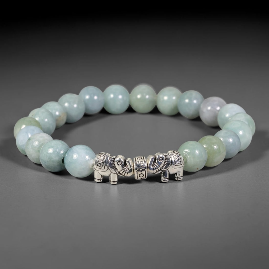 Natural Burmese Type A Jadeite Jade Stretch Bracelet with Antique Silver Charms, 1FJ (1 of 1)