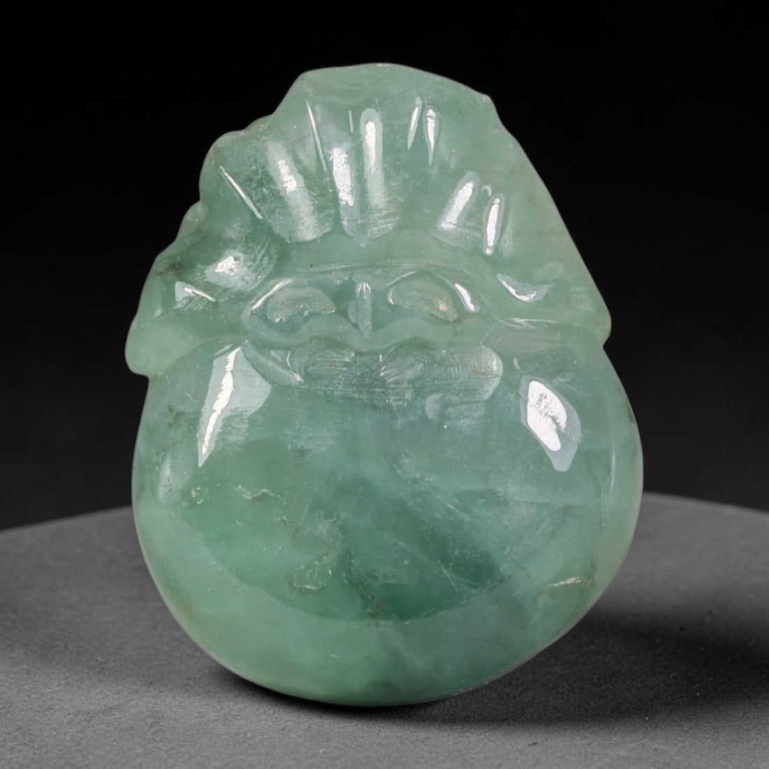 Natural Burmese Type A Jadeite Jade Hand Carved Pendant, 25BQ: Artisan hand-carved untreated Burmese Type A jadeite jade pendant measuring 23x19 mm. Carefully sculpted with detailed relief craftsmanship and finished with a smooth glossy polish. Authentic Type A j