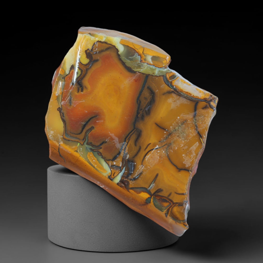 41.85ct Natural Australian Queensland Boulder Opal Sliced Slab Cutting Rough, 1AX: Natural sliced slab rough of Queensland boulder opal cutting grade, featuring rich color ironstone matrix with patterns. The face clearly reveals extensive opal veining and pocket formations running t