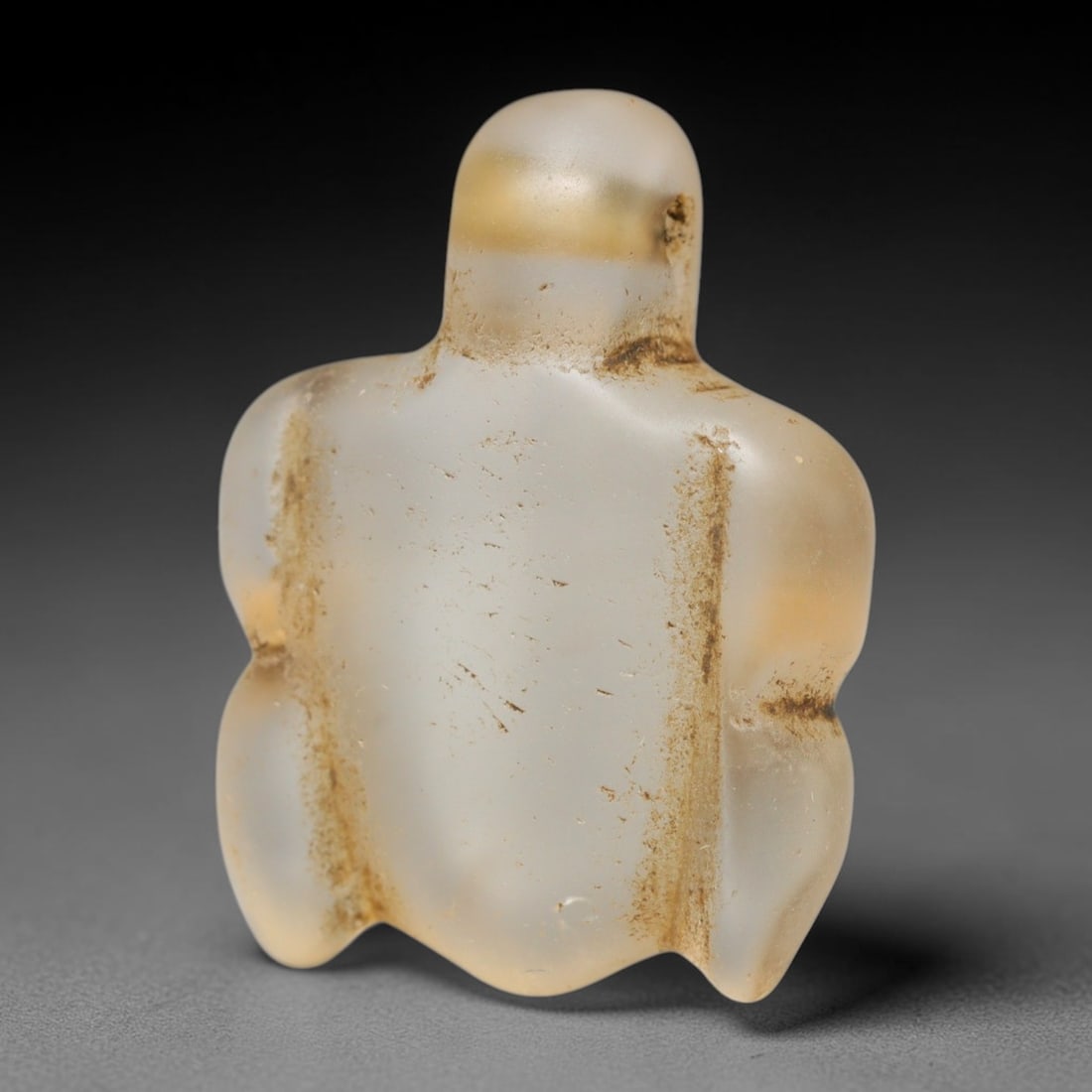 Ancient Medieval Coptic Christian Egyptian Culture Rock Crystal Amulet (300-1000 CE), 16FY: This antique rock crystal amulet originates from Coptic Christian Egyptian Culture, a region with a long-standing tradition of crafting translucent hardstone talismans for devotional and funerary use.