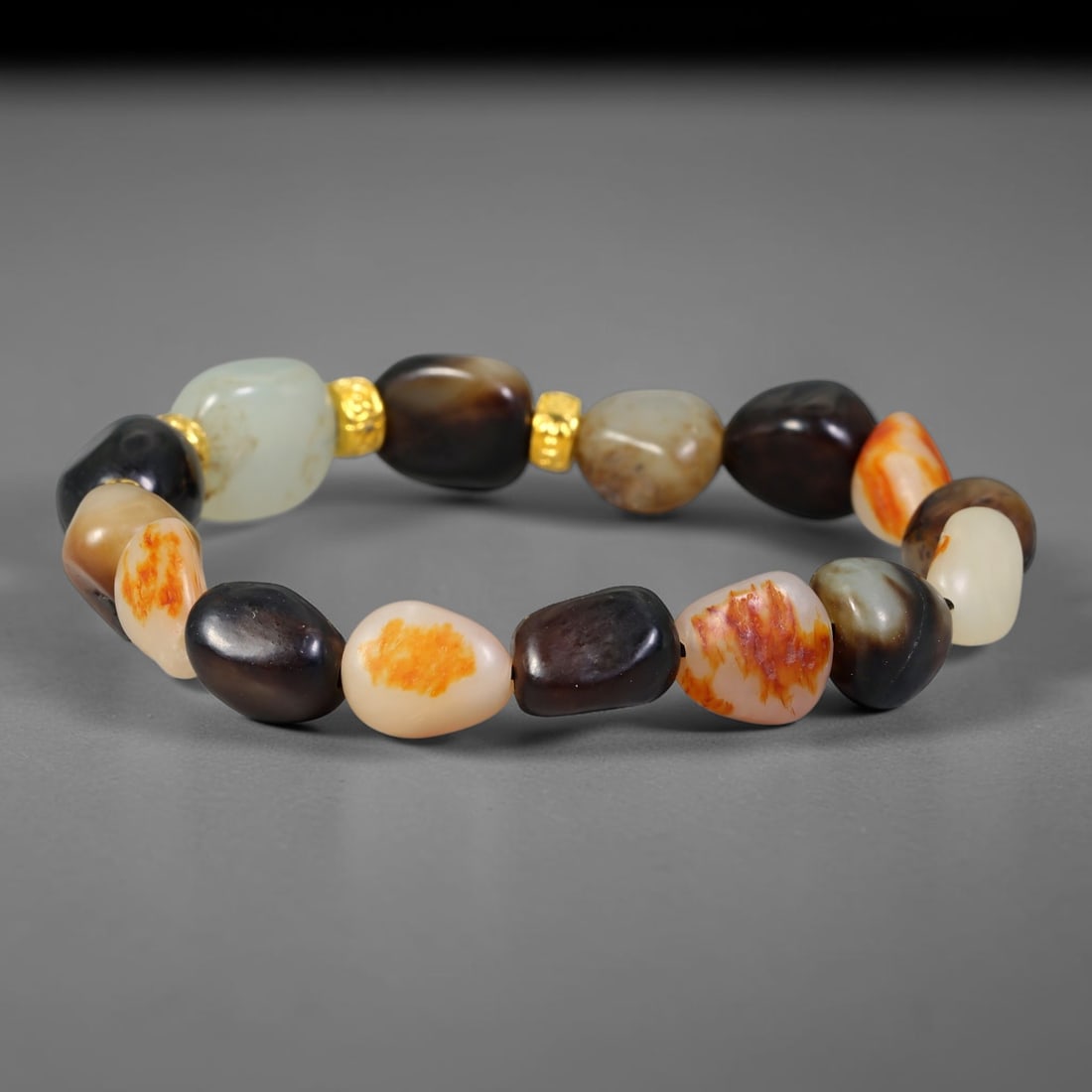 Natural Chinese Hetian Nephrite Jade Tumbled Beaded Bracelet, 32FJ (1 of 1)