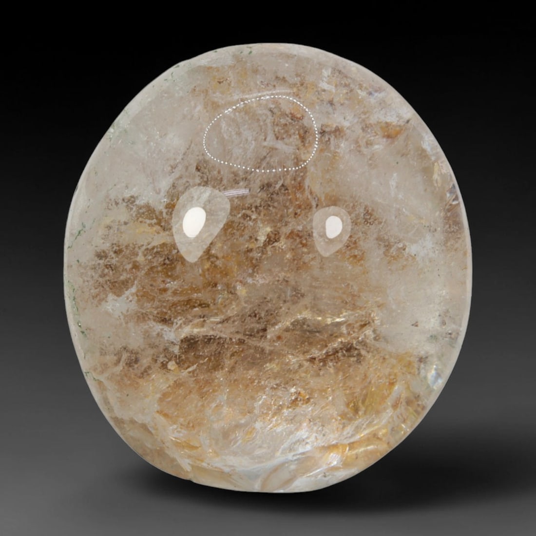 36ct Natural Brazilian Phantom Quartz Oval Cabochon Loose Gemstone, 12BM: This smoothly polished cabochon of natural phantom quartz preserves delicate layered phantom crystal formations enclosed inside transparent quartz host. The domed polished surface offers unobstructed 