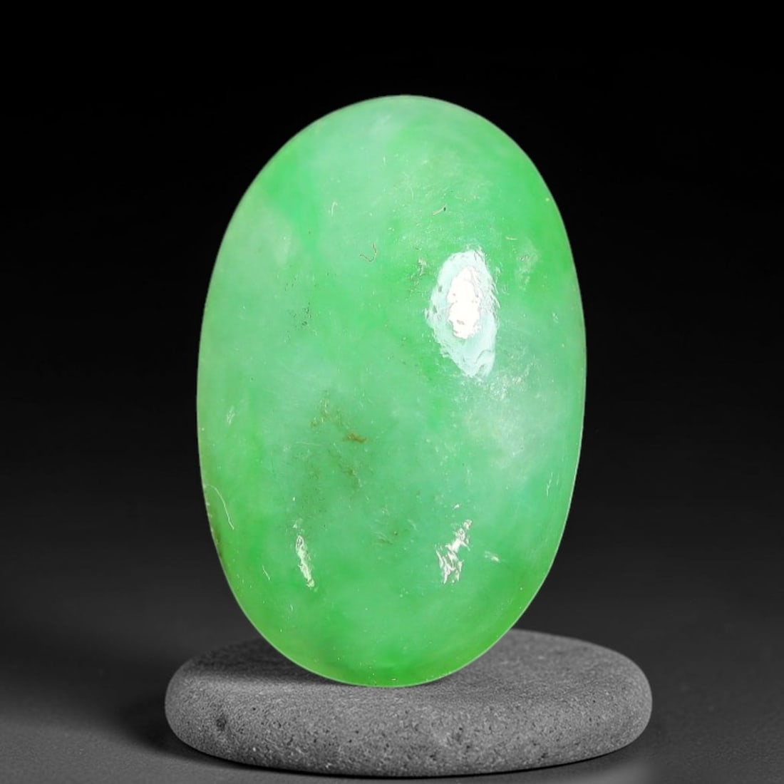 2.46ct Natural Burmese Type A Apple Green Jadeite Jade Cabochon Loose Gemstone, 72BT: This single loose natural Burmese Type A jadeite jade cabochon with exact dimensions of 11.6x7.6x3.2mm. It is completely untreated, free of artificial dye, bleaching, or resin filling, preserving the 