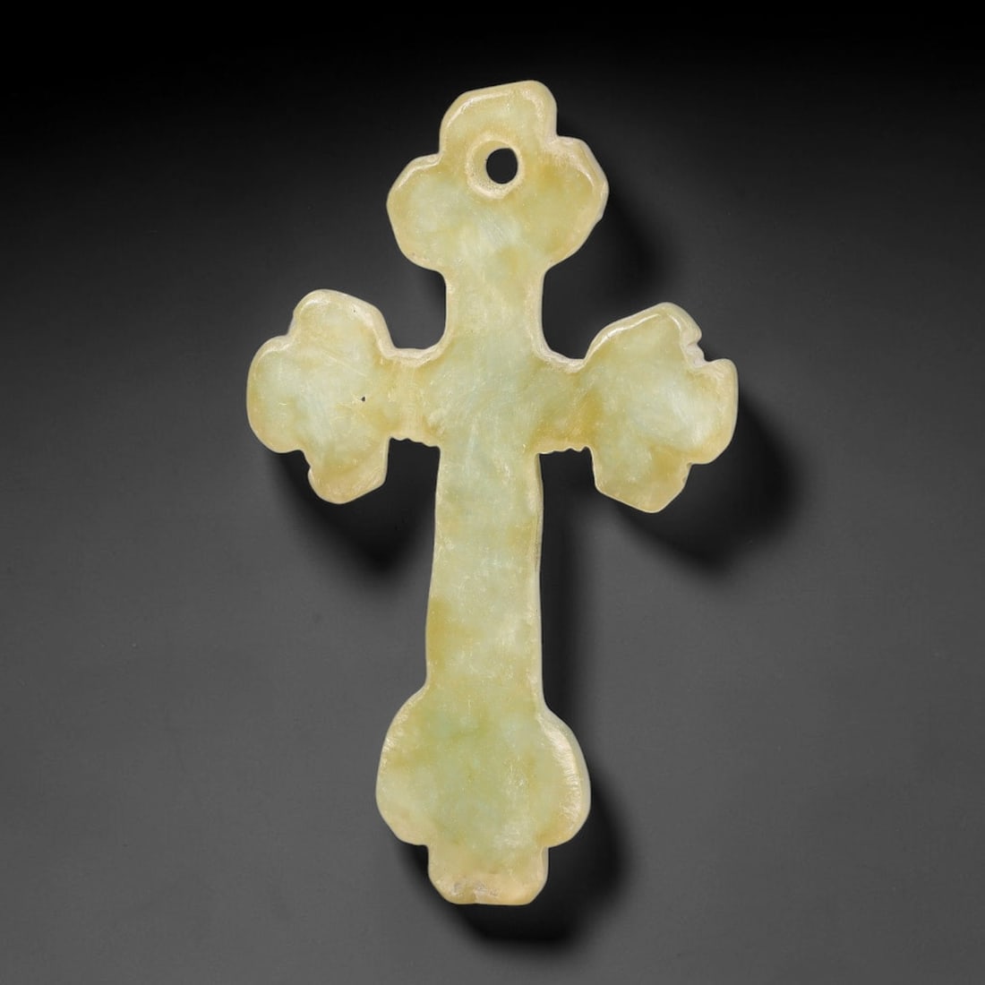 Natural Burmese Type A Jadeite Jade Christian Cross Pendant, 6BT: Hand crafted untreated Burmese Type A jadeite jade cross pendant measuring 35x21 mm, shaped into a classic Christian cross silhouette with tapered pointed terminals. The stone features a smooth polish