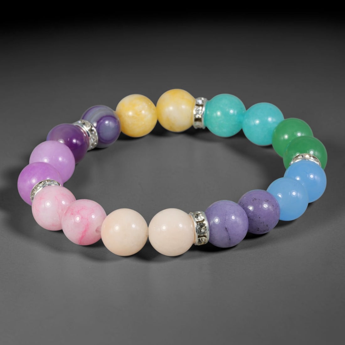 Natural Mixed Stone Beaded Bracelet - Polished Round Bead Strand, 47FA (1 of 1)