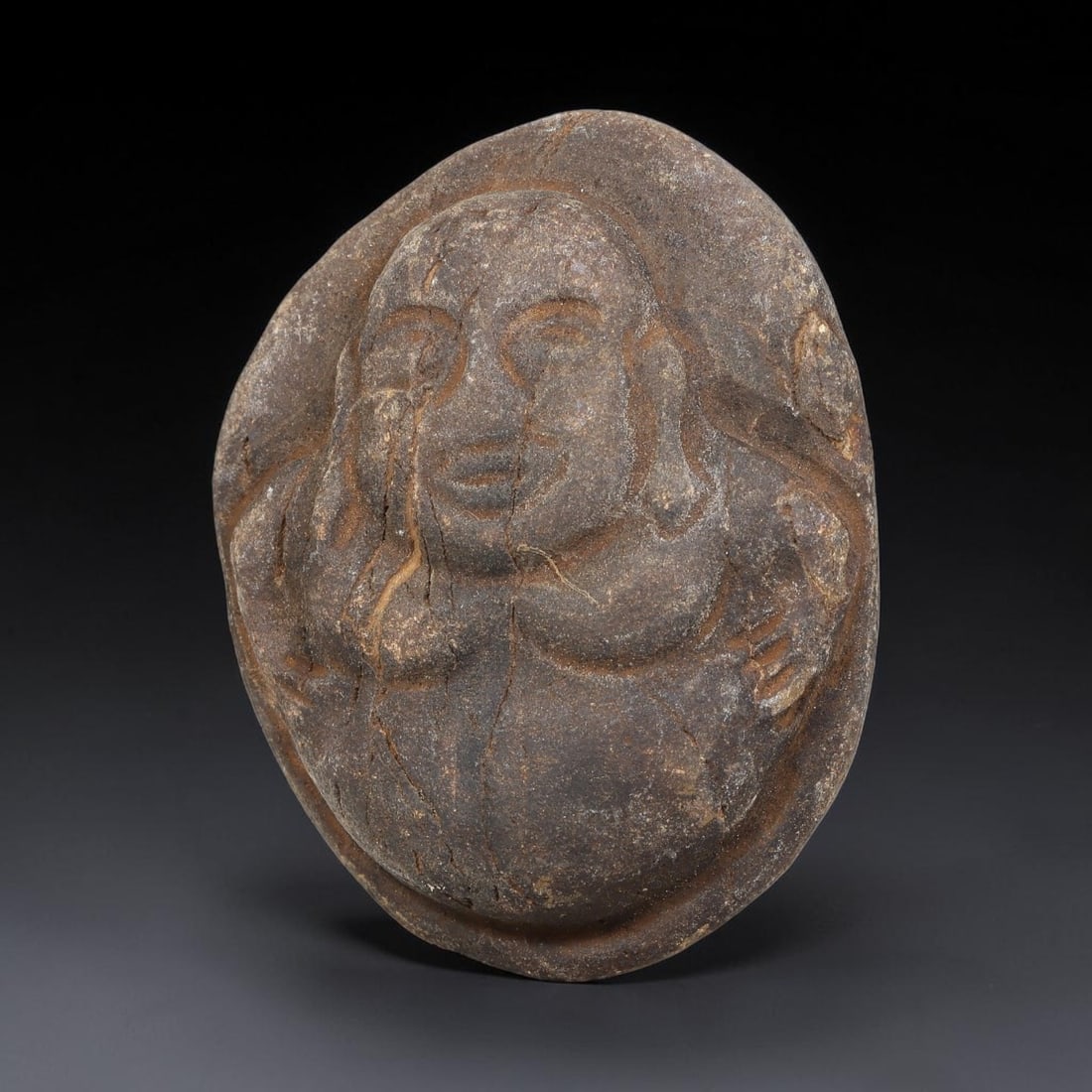 Antique Japanese Edo Period Stone Amulet (1603-1868 CE), 80EJ: This antique stone amulet originates from Japanese Edo Period cultural tradition, created as a devotional wearable object for personal spiritual purpose. The stone shows natural textural variation, ag