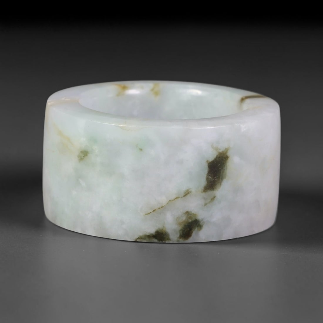 Natural Burmese Type A Jadeite Jade Wide Band Ring, 94BG: Solid untreated Burmese Type A jadeite jade cylindrical wide band ring, US ring size 10.5 with a broad 22mm band width. Straight-sided classic band design with smoothly polished inner and outer surfac